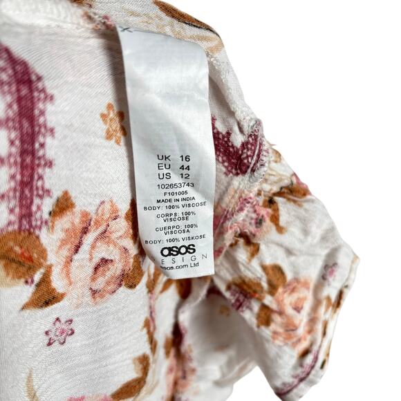 ASOS Boho Floral Open-Back Ruffle Mini Dress 70s Flared Ruffle Sleeves Size 12 - Picture 8 of 9